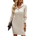 thumbnail image 1 of Hip Package Dress, Sweater Dress Button Closure Breathable Turn Down Collar Polypropylene Stretchy  For Clubs Apricot M, 1 of 8