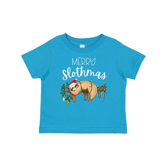 Inktastic Merry Slothmas Cute Christmas Sloth in Hat with Lights Boys or Girls Baby T-Shirt