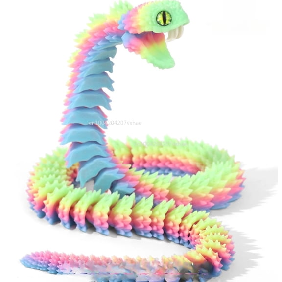 1pc Luminous rainbow 3D Printed Snake Teeth Retractable Figurines Animal Model Fidget Desktop Snake Collectibles Home Desk Decor