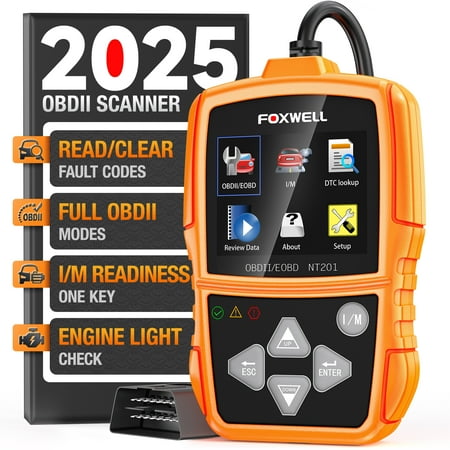 FOXWELL NT201 OBD2 Scanner Check Engine Code Reader Emission Test Automotive Diagnostic Tool EOBD OBD Scan Tool SMOG Test Free Update