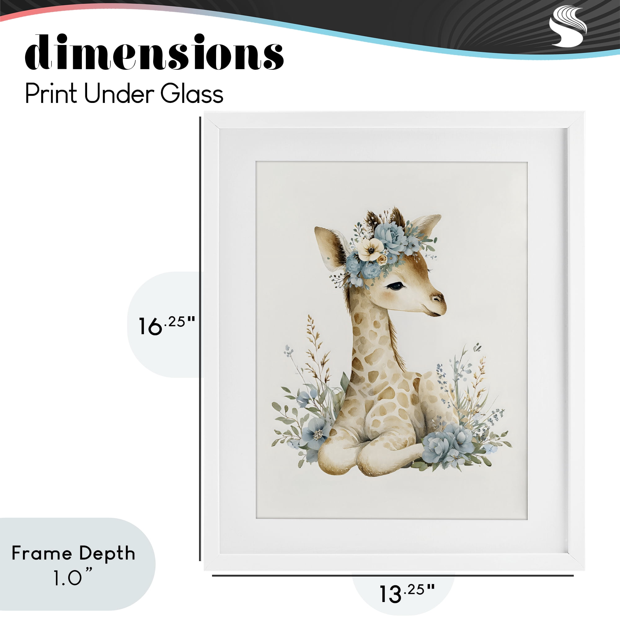 Stupell Industries Watercolor Nursery Giraffe White Framed Print Under Glass, design by LSR Design Studio