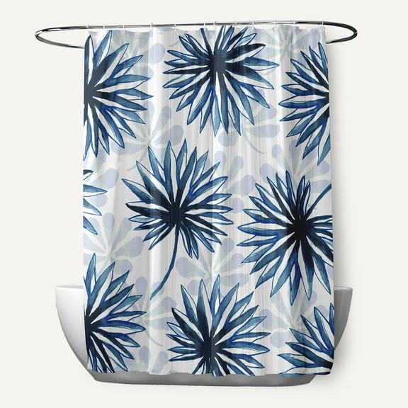 Simply Daisy 70" W x 73" H Spike and Stamp Floral Print Polyester Shower Curtain, Blue