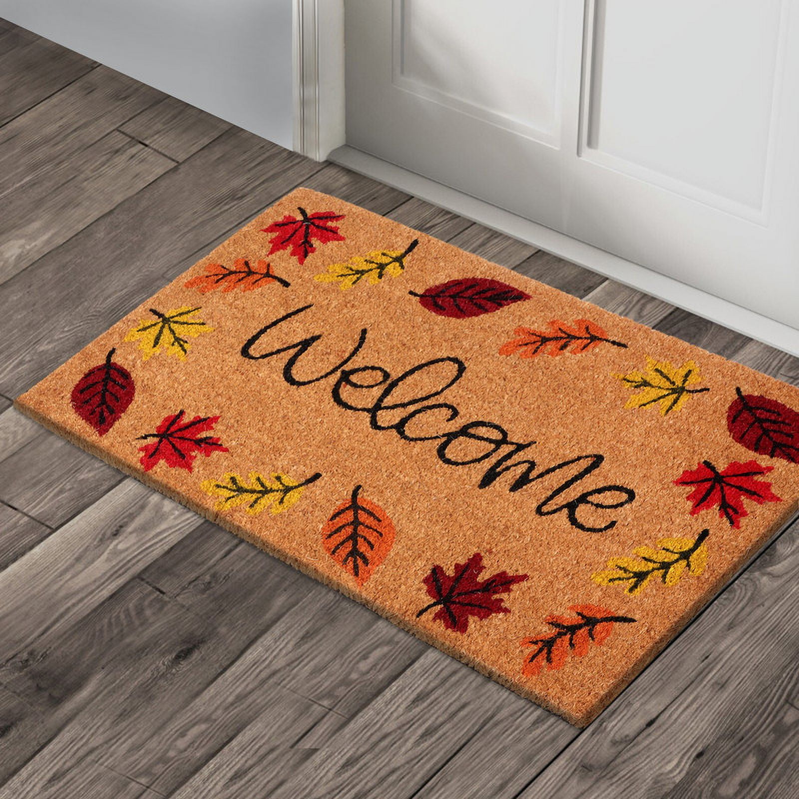 A1HC Natural Coco Coir Doormat, Autumn Leaves, 18"x30", Durable Outdoor Welcome Mat, Non-Slip, Easy to Clean, Pet Friendly
