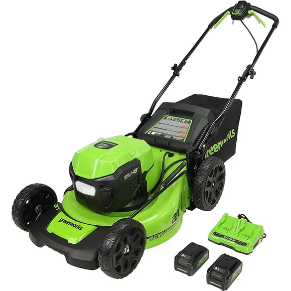 Greenworks 48V (24V x 2) 21" Brushless Cordless (Self-Propelled) Lawn Mower (LED Headlight), (2) 5.0Ah Batteries and Dual Port Rapid Charger Included (150+ Compatible Tools)