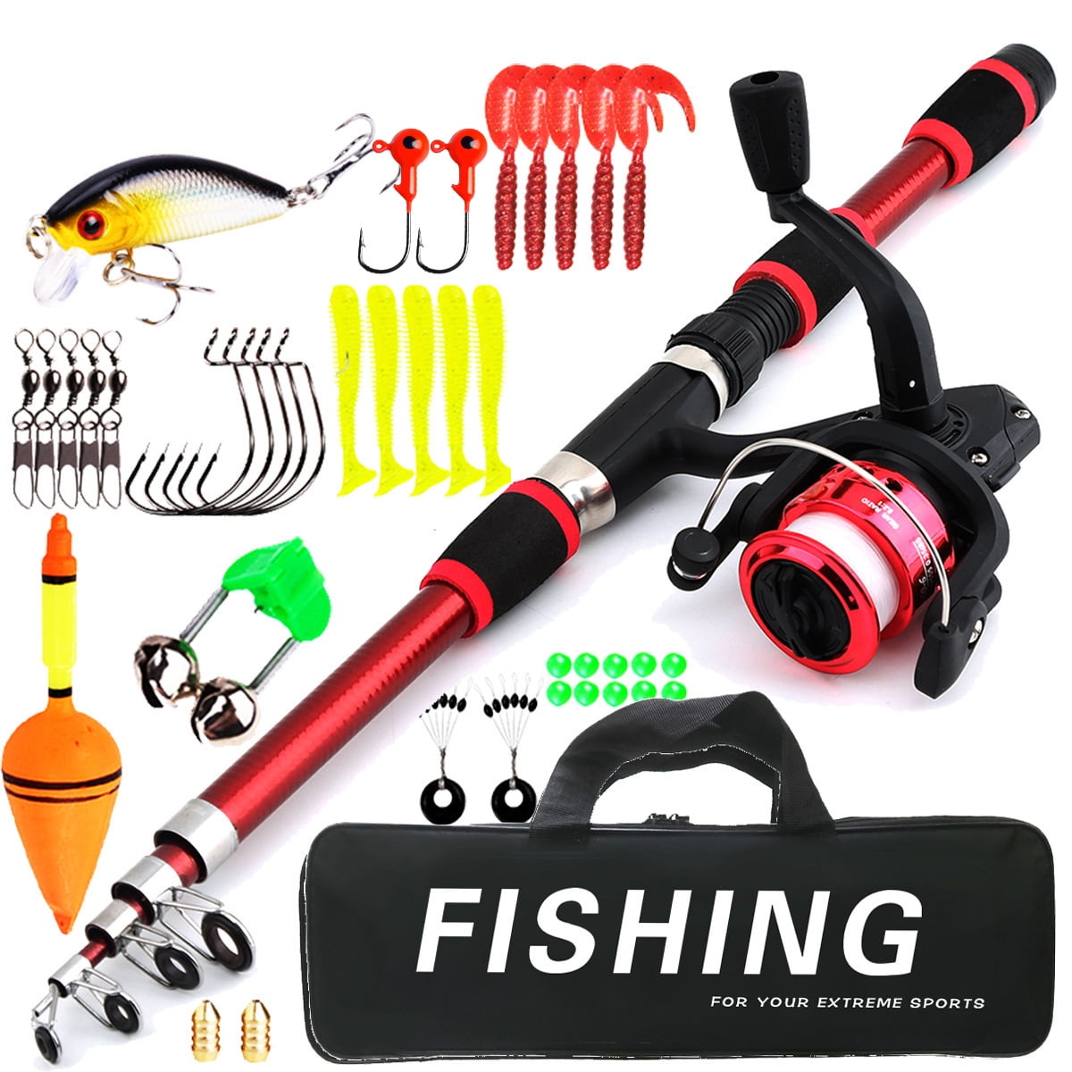 Fishing Pole Set Full Kits With Telescopic Fishing Rod And Spinning Reel Baits Hooks Travel Pole Sets For Outdoor Fishing Kits