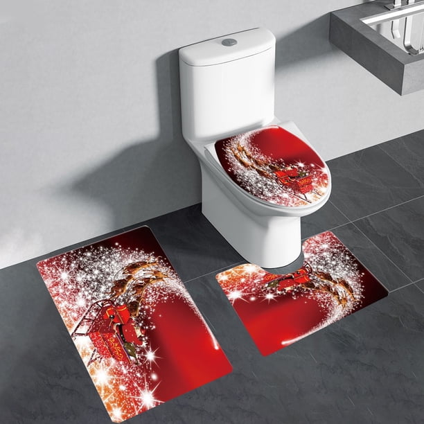 Juego de 3 alfombras y tapetes navideños Harliver para baño, antideslizantes, con diseño de árboles de Navidad, de espuma viscoelástica absorbente para invierno, lavables a máquina, color blanco