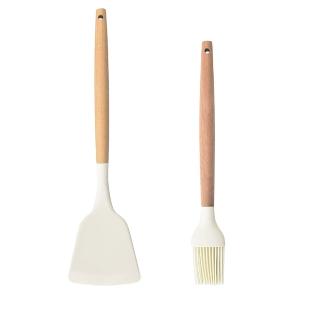 Utensilios de cocina de silicona | Mango de madera, utensilios de cocina antiadherentes, resistentes al calor
