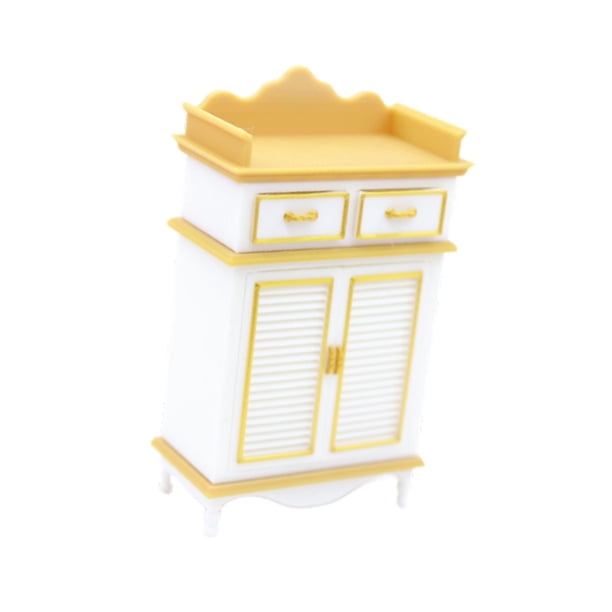 Gabinete en miniatura para casa de muñecas a escala 1/12, muebles para casa de muñecas, muebles pequeños Oro blanco