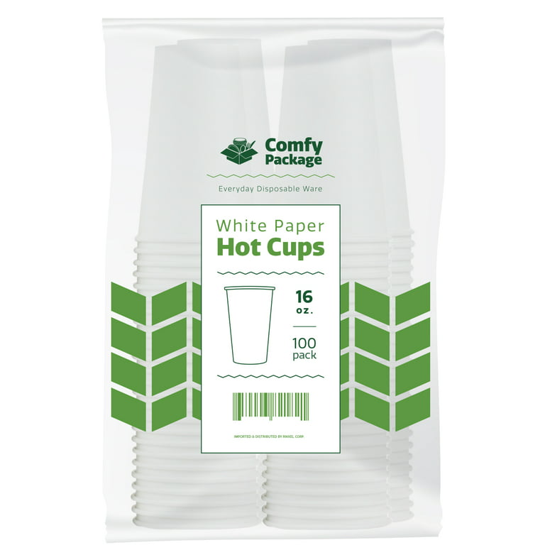 Comfy Package 16 Oz White Paper Cups Disposable Coffee Cups To Go Cups,  100-Pack