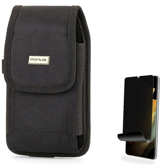 Privacy Screen Protector w Case Belt Clip for Samsung Galaxy S22 Plus Phone - TPU Film Fingerprint Works Anti-Peep Anti-Spy, Rugged Holster Canvas Cover Accessory Bundle