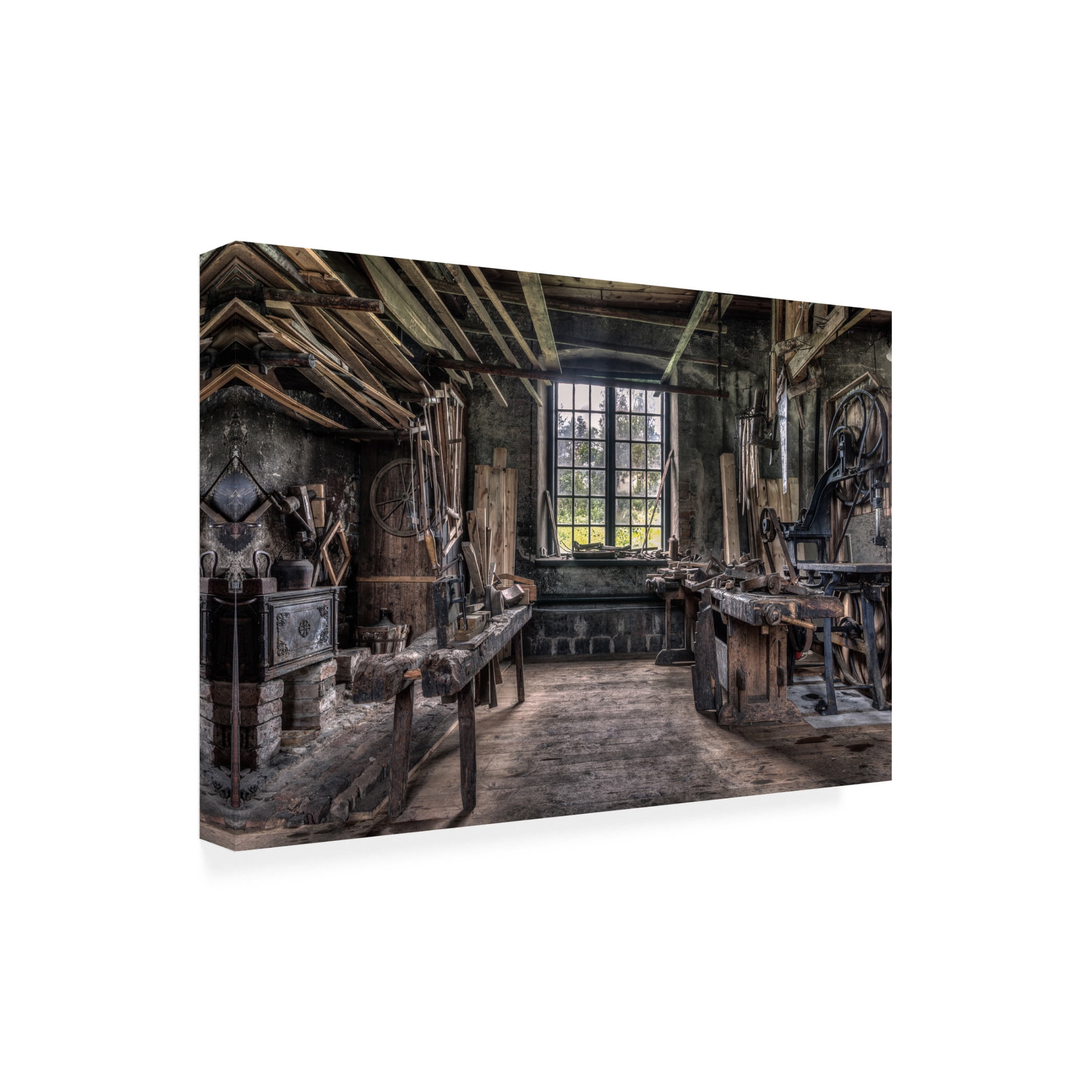Canvas Wall Art - Ludwig Riml 'The Carpenters Workshop' Wall Art for Living Room, Bedroom, or Office D?cor by Trademark Fine Art - 24 x 16 Inches