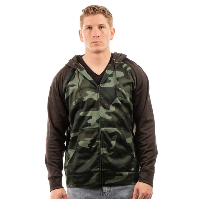 Burnside Performance Raglan Sweat à Fermeture Éclair Complète, 2TG, Camouflage Vert/noir