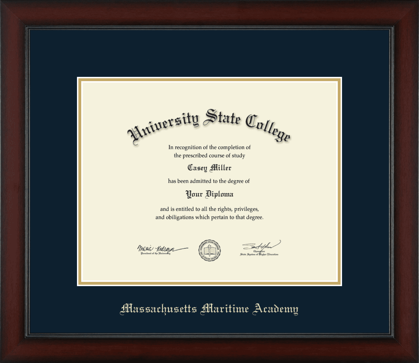 Massachusetts Maritime Academy Gold Embossed Masters Diploma Frame