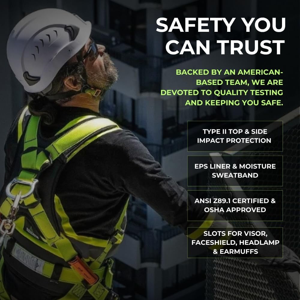 Land Helmets Frontier Type 2 Class C Vented Safety Helmet - ANSI/ISEA Z89.1 Type II OSHA Compliant Hard Hat - Carbon Fiber