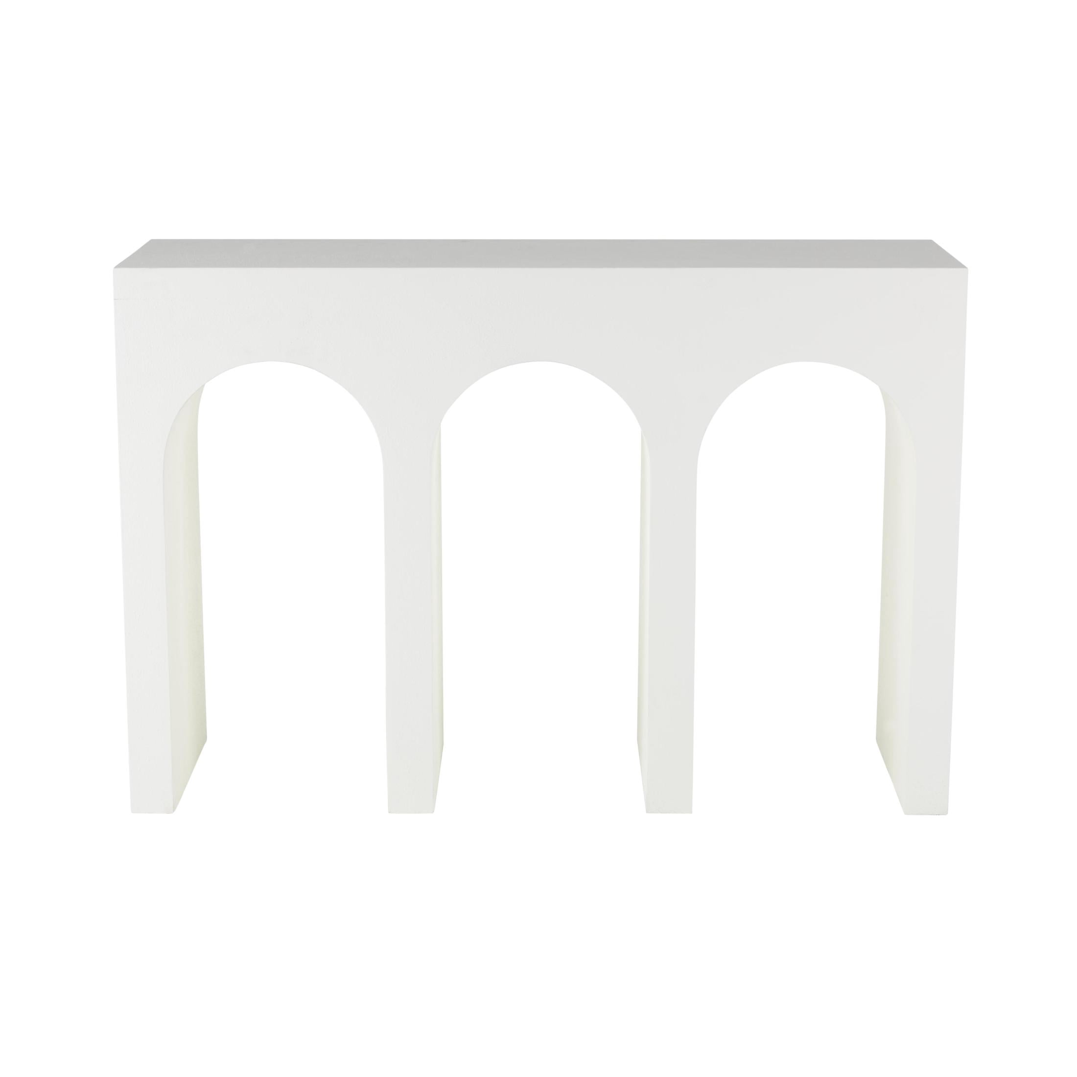 DecMode 47" x 32" White Wooden Art Deco Arched Cutout Console Table, 1-Piece