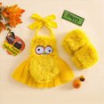 thumbnail image 2 of HCNTES Baby Girl Halloween Outfits Furry Patchwork Embroidery Sleeveless Neck Romper(Yellow&6,12-18 Months), 2 of 4