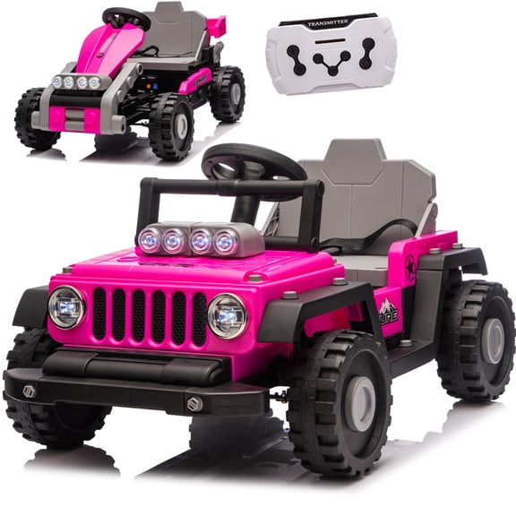 iRerts 12V Electric Ride on Cars, Powered Ride on Building Block Toys with Remote Control, Electric Truck Car/Kart-Switch Freely, Bluetooth, Music, LED Lights, 4 Wheel Suspension, Rose Pink