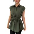 thumbnail image 2 of Endives Women's Short Sleeved T Shirt Lapel Tunic Top Elegant Spring Tops Tie Up Front Button Down Blouses Blackish Green, 2 of 7