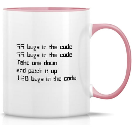

Funny Mug - 99 Bugs in the Code Programmer Software Engineer 11 Oz Ceramic Coffee Mugs - Funny Sarcasm Sarcastic Inspirational birthday gifts - White Mug with Pink Handle and Inner