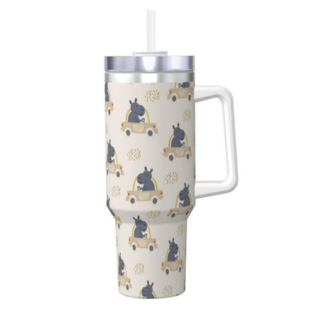 

Cauagu Hippos Driving A Car Print Stainless Steel Vacuum Insulated Tumbler 40oz Water Bottle with Handle & Flip Straw Reusable Travel Coffee Mug for Women & Men