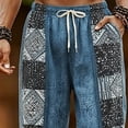 thumbnail image 5 of SGFCWSX Mens Harem Pants Print Patchwork Elastic Waist Drawstring Pockets Loose Boho Hippie Beach Casual Pants Blue Size XL, 5 of 5