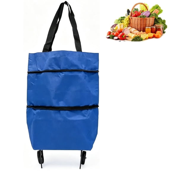 Foldable Shopping Bag with Wheels, 2-in-1 Foldable Shopping Cart, Waterproof Rolling Grocery Tote with Sturdy Handle(Blue)