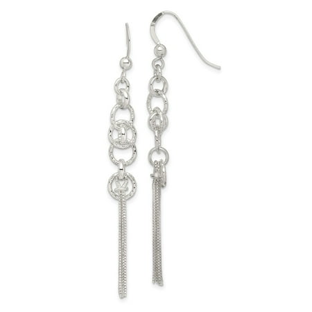 Solid 925 Sterling Silver Circle and Chain Multi-strand Dangle Earrings 61mm