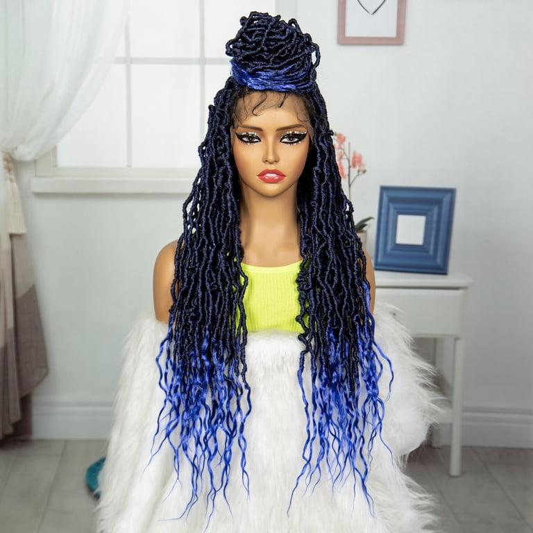 Colorful Locs Braided Wigs 36 Inches Full Double Lace Blue  display picture 2