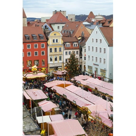 Overview of the Christmas Market in Neupfarrplatz, Regensburg, Bavaria, Germany, Europe Print Wall Art By Miles