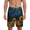 thumbnail image 3 of Lsque Oil Starry Sky Sunflower Mens Sleep Pajama Shorts,Short Pajama Pants, Cotton Ultra-Soft Knit-Small, 3 of 9