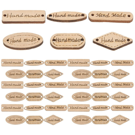 MERRYHAPY 50pcs Handmade Sewing Labels Wood Assorted Color for Art Decoration