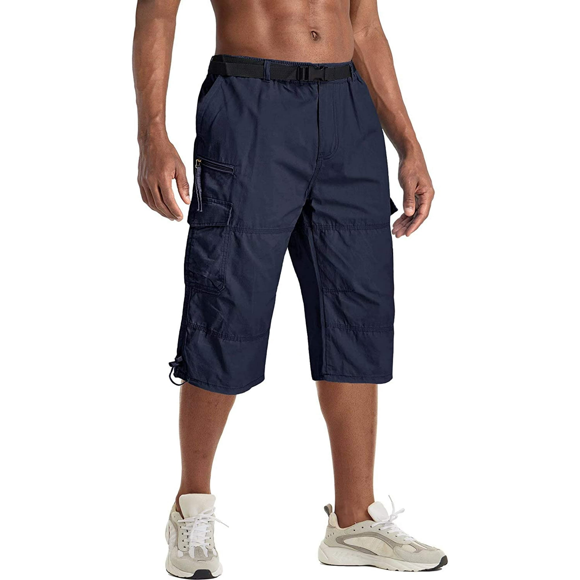 Men s Cargo Shorts Twill Elastic Relaxed Fit Below Knee 3 4 Capri Long Shorts with 7 Pockets
