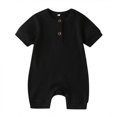 thumbnail image 1 of Opperiaya Newborn Baby Jumpsuit Solid Color Knit Rib O Neck Button Romper, 1 of 5