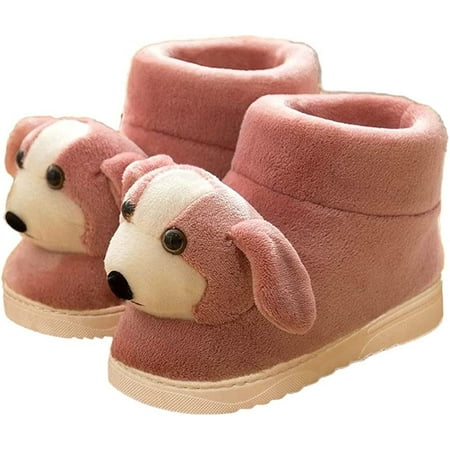 

DanceeMangoo Women Men Cute Fuzzy Dog Aniaml House Slippers Trendy Lovely Plush Fluffy Faux Fur Soft Warm Home Shoes Indoor Winter Open Block Heel