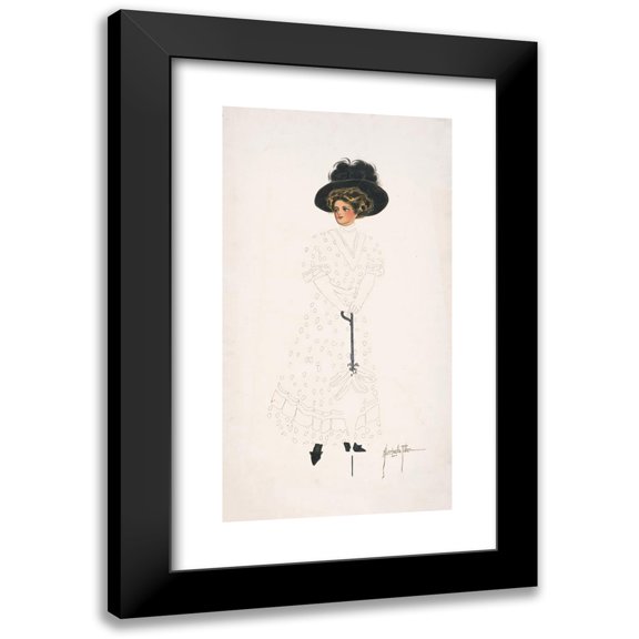 Alice Luella Fidler 9x14 Black Modern Framed Museum Art Print Titled - Woman with Hat and Umbrella (1908)