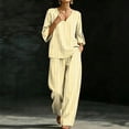 thumbnail image 6 of Mifsaly 2 Piece Lounge Set Women Casual V Neck Tops and Flowy Wide Leg Palazzo Pants Comfortable Outdoor Casual Vacation Matching Outfits with Pockets Yellow,S, 6 of 7