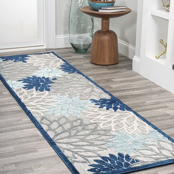 JONATHAN Y AMALFI COAST 2 x 8 Runner Rug, Minori Floral - Blue/Gray, AMC109A-28