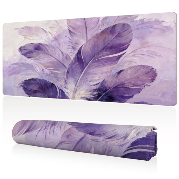 LIVEKEY Mouse Pad Ultra Large 80x40x0.3cm Full Desk Coverage Purple Feather Art Design Non Slip Sewn Edges for Gaming and Office