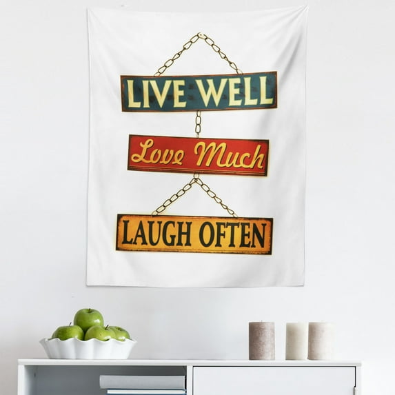 Live Laugh Love Tapestry, Live Well Love Much Laugh Often Words Rusty Signs Tied Chains Print, Fabric Wall Hanging Decor for Bedroom Living Room Dorm, 5 Sizes, Multicolor, by Ambesonne