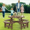 thumbnail image 4 of Costway 8-Person Round Picnic Table Set with 4 Built-in Benches 2" Umbrella Hole, Brown, 4 of 10