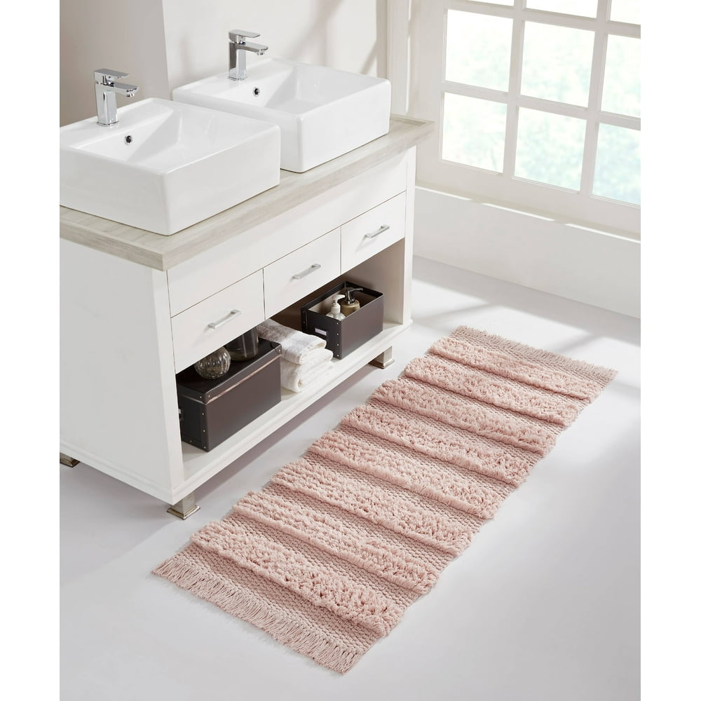 VCNY Home Savannah Fringe Stripe Bath Rug Runner, 24 x 60, Pink