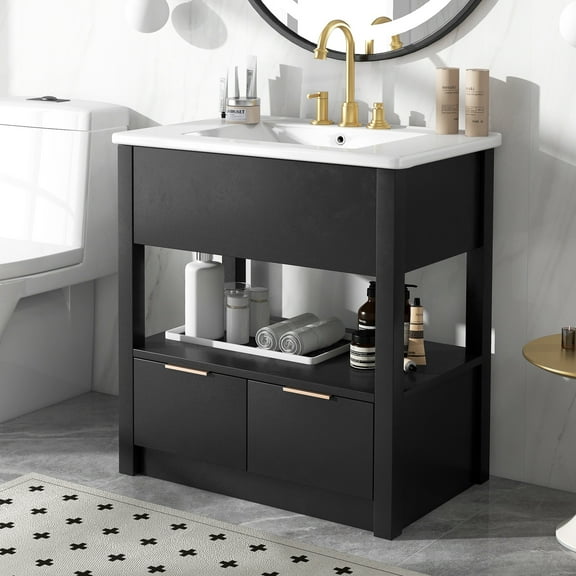 Fulvari 30" Bathroom Vanity With Sink, Freestanding Vanity Sink Set, Storage Cabinet With Open Storage Shelf and 2 Drawers