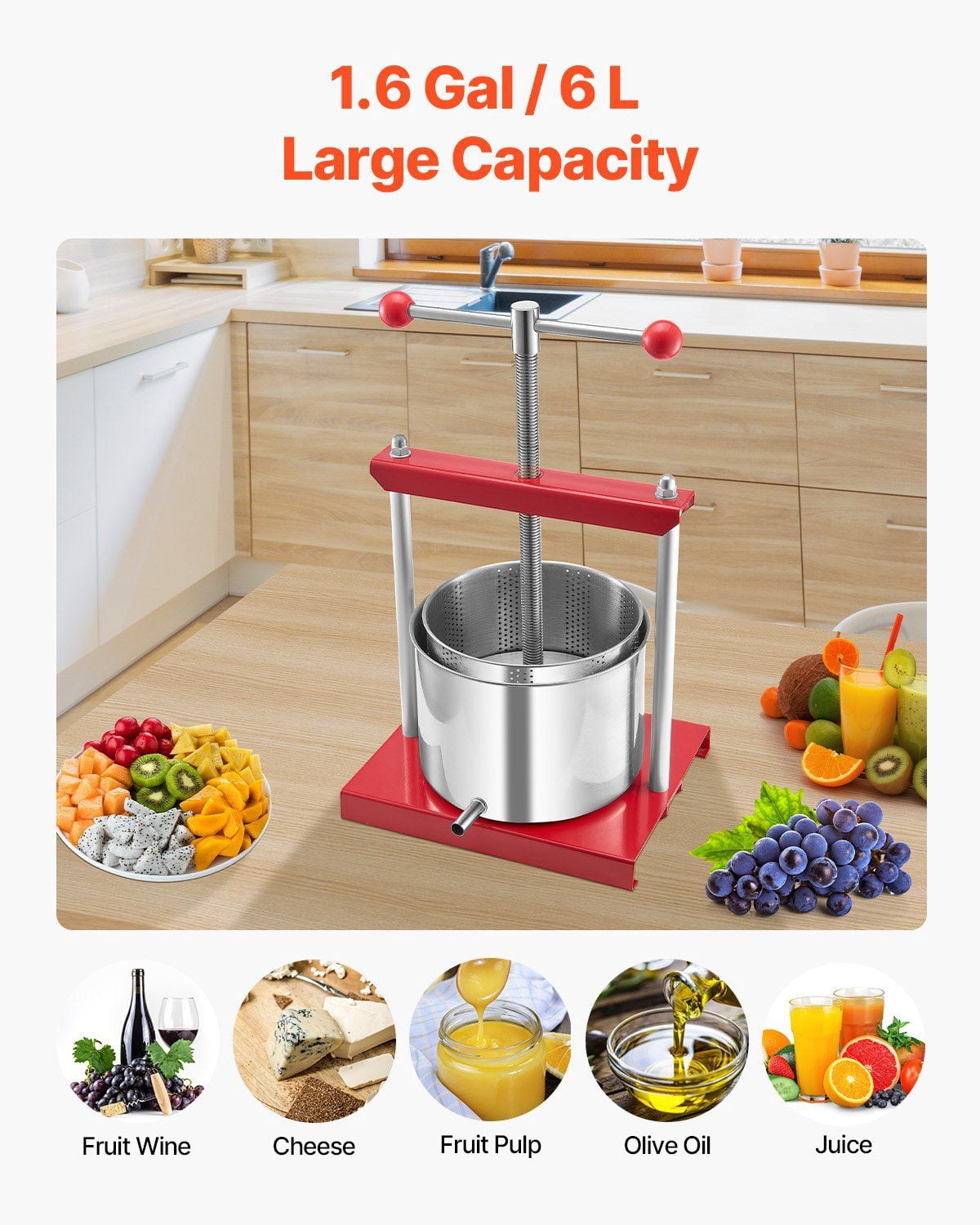 6L Stainless Steel Wine Press Kit – Hand-Operated Fruit Juicer for Homemade Winemaking