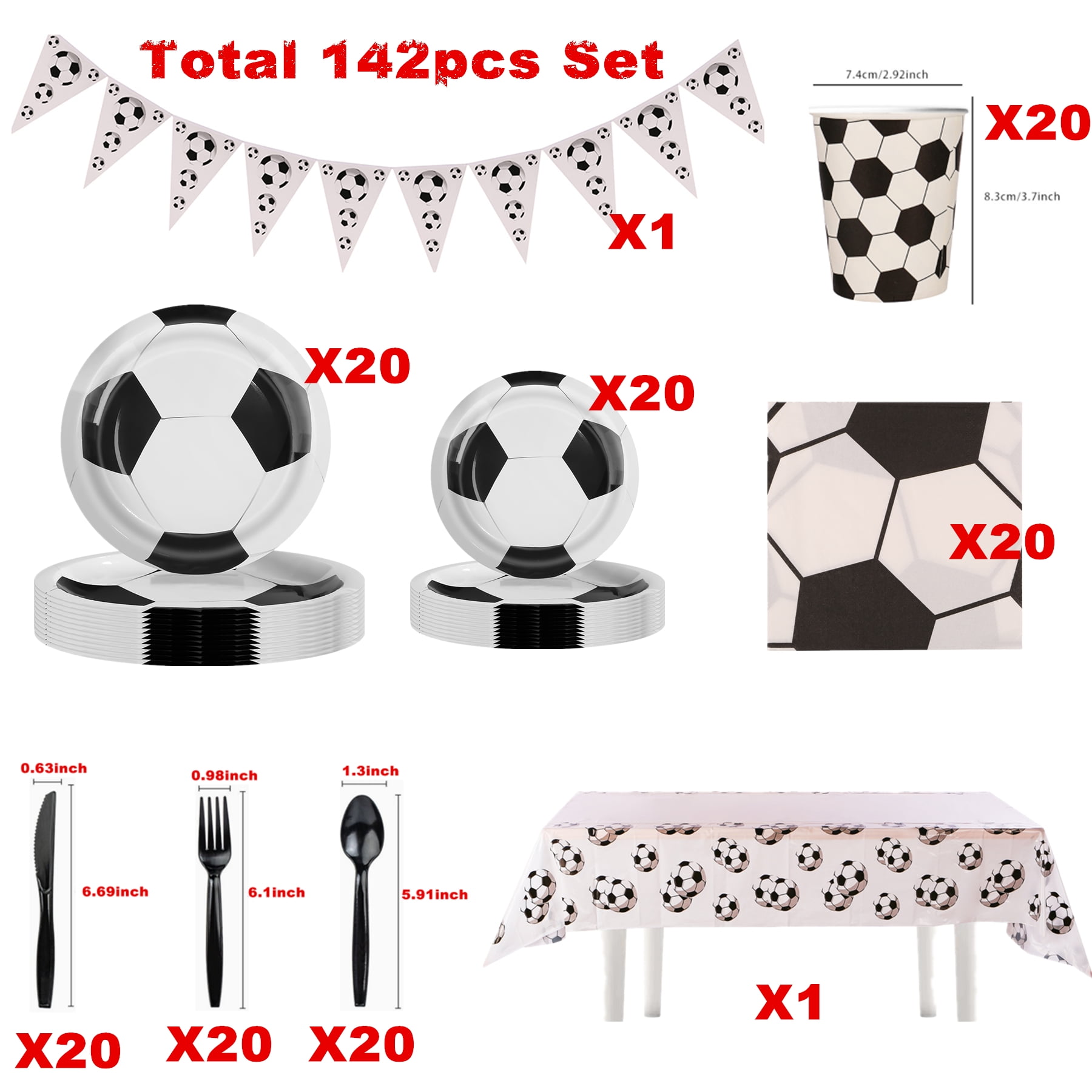 142 Pcs Soccer Games Sports Birthday Party Plates Napkins Soccer Party Supplies Tableware Paper Dinnerware Decoration for Birthday Party Baby Shower for Soccer Fans, Serves 20 Guests