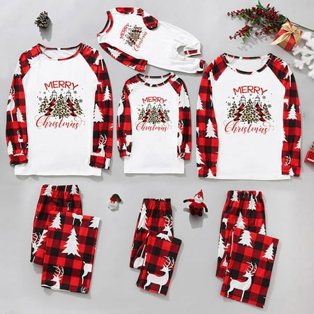 

Homchy Men Dad Christmas Plaid Print Family Matching Long-Sleeved Top + Pants Set
