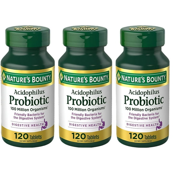 Nature's Bounty Probiotic Acidophilus Tablets, 120 ea (Pack of 3)