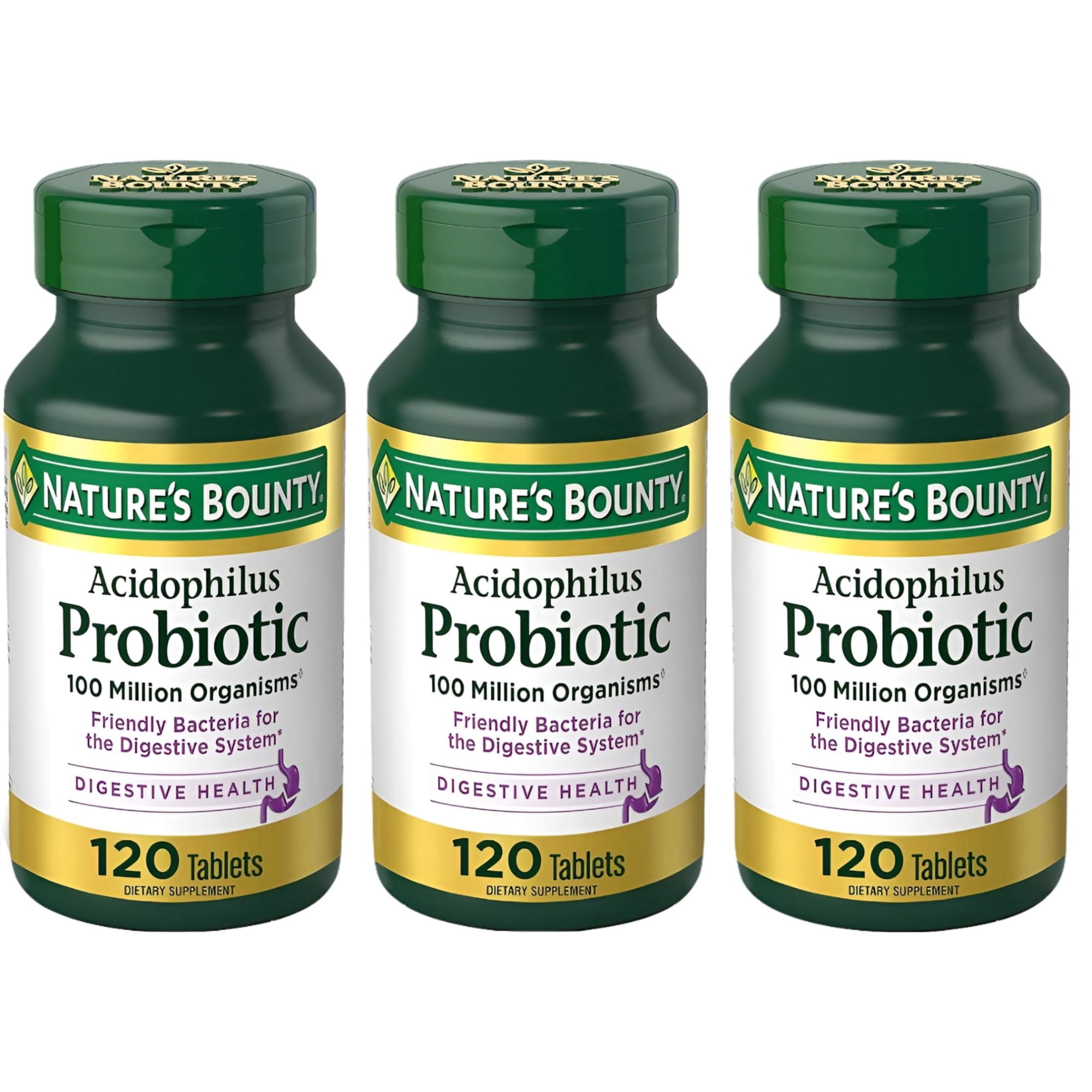 Nature's Bounty Probiotic Acidophilus Tablets, 120 ea (Pack of 3)