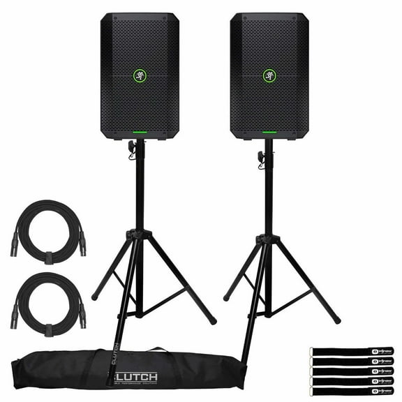 (2) Mackie Thump GO 8" Portable Battery-Powered Loudspeakers with Tripod Speaker Stands Package