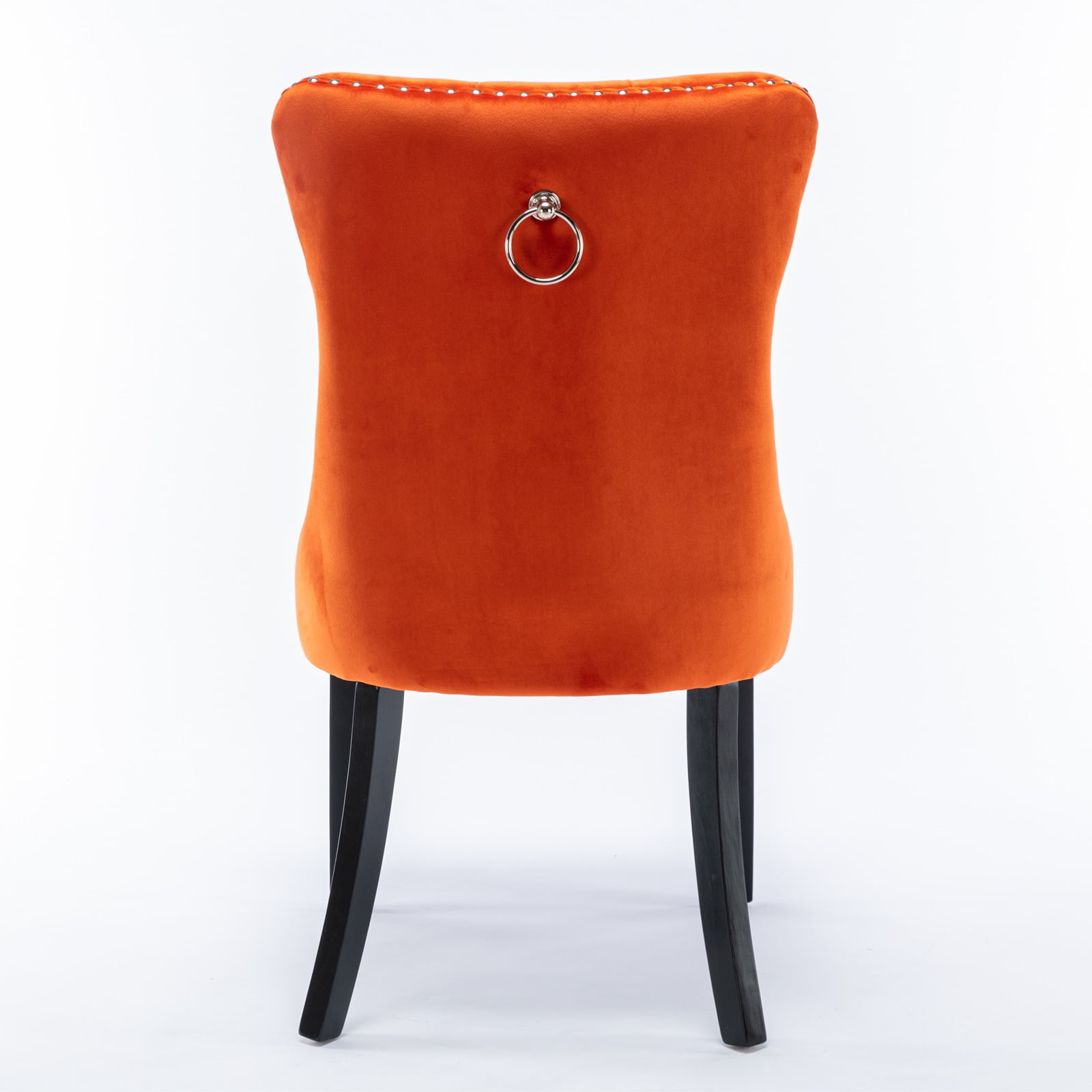 Yoneston Dining Chairs Set of 2, Upholstered High-End Tufted Dining Room Chair with Nailhead & Ring Pull Trim, Modern Velvet Chairs with Solid Wood Legs for Kitchen, Orange