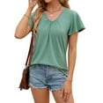 thumbnail image 4 of UVN V Neck T Shirt for Women Summer Pleated Blouse Casual Ruffle Short Sleeve Shirt Flowy Tunic Tops, 4 of 8